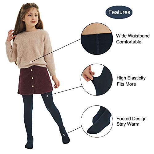 MANZI Fleece Lined Tights for Girls Thick Footed Girls Tights Age 2-10 Ultra-soft 2 Pairs 400-Denier3