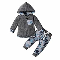 Roupas para bebês meninos e bebês com capuz e bolso xadrez de manga comprida + conjunto de calça 2 peças, Azul/dinossauro, 2-3T