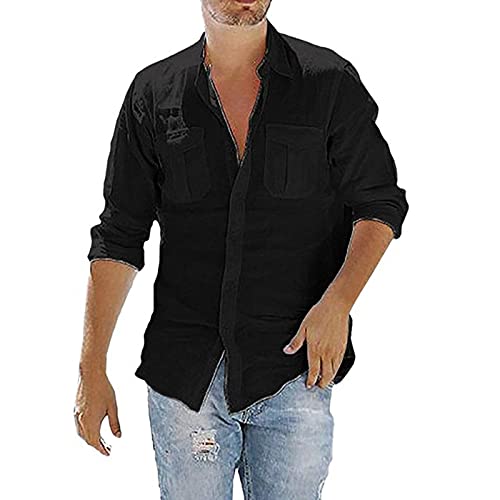 Ni_ka Chemise Kaki Homme Top Homme Chemise Grande Taille En Coton Et Lin, Chemise à Manches Longues à Revers DéContracté M-5xl