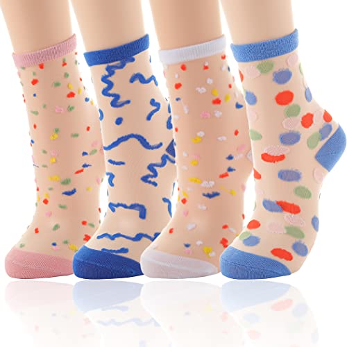 Image of Campsis Sheer Socks for Women Elastic Vintage Flower Ankle High Socks Thin Glass Silk Socks Summer for Women and Girl