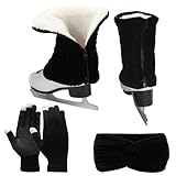 Erogeen Figure Skating Leg Warmers Gloves Headband Set Fleece Zipper Skating Leg...