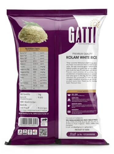 Image of Gatti Fit Grain Rice | High Fibre & Nutrient-Rich Rice (5KG, Kolam White Rice)