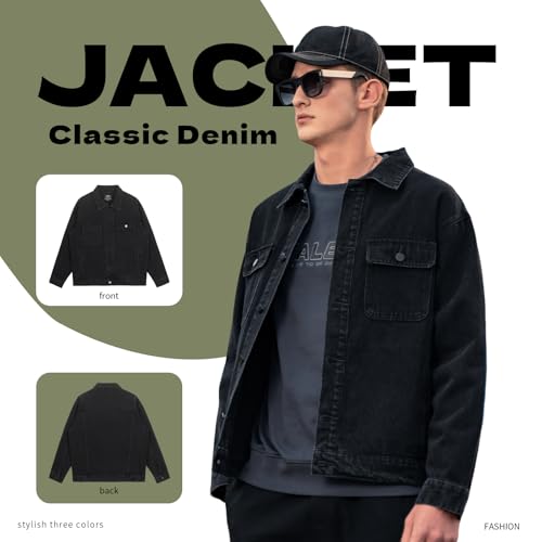 Image of Denim Jacket Men Vintage Autumn and Winter Tops Mens Denim Trucker Jacket