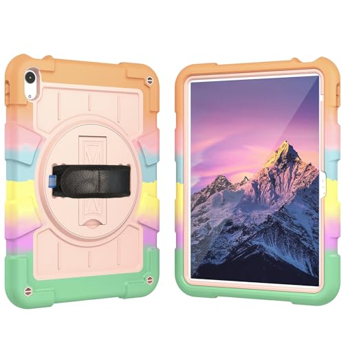 Coque iPad 10e génération 2022 antichoc intégrale avec support rotatif et bandoulière doré