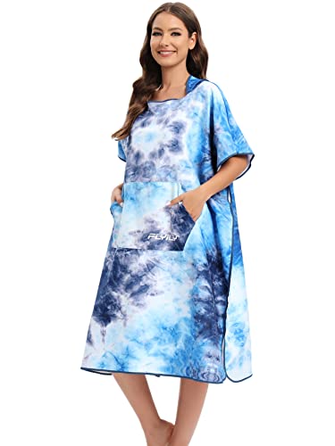 FLYILY Microfibre Surf Poncho Towel with Hood Bath Robe for swimming and beach changing One Size Fit All adults (BluePrint) - Image 3