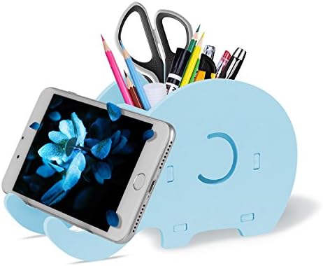 COOLOO Desk Supplies Organizer, Cute Elephant Pen Pot Pencil Holder with Cell Phone Stand Tablet Desk Bracket Compatible iPad iPhone Smartphone, Office Desk Tidy Stationery Organizer Box