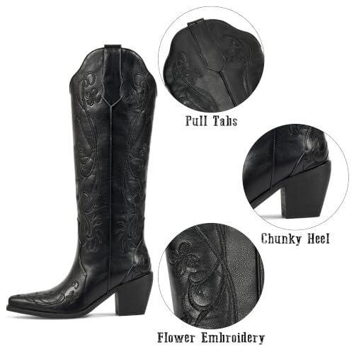 wetkiss Women Cowboy Boots with Floral Embroidered, Classic Black, Size 7.5 by wetkiss - Used condition - Image 5