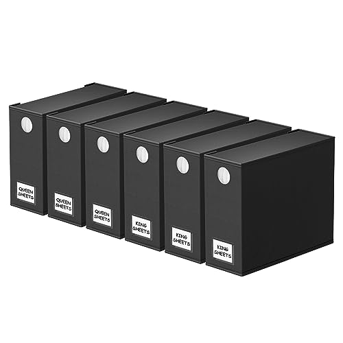 SpaceAid 6 Pack Bed Sheet Organizer and Storage, Foldable Sheet Organizer with Window for Linen Closet, Set Folder Keeper for Queen & King Size Bedding Storage (Black)