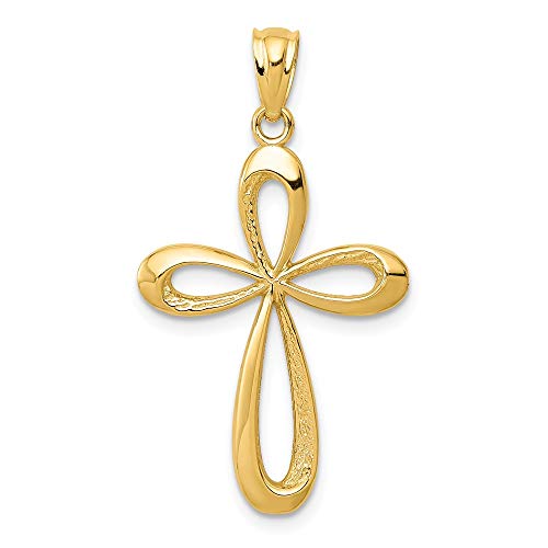 14k Yellow Gold Ribbon Cross Religious Pendant Charm Necklace Fancy Fine Jewelry For Women Gifts For Her