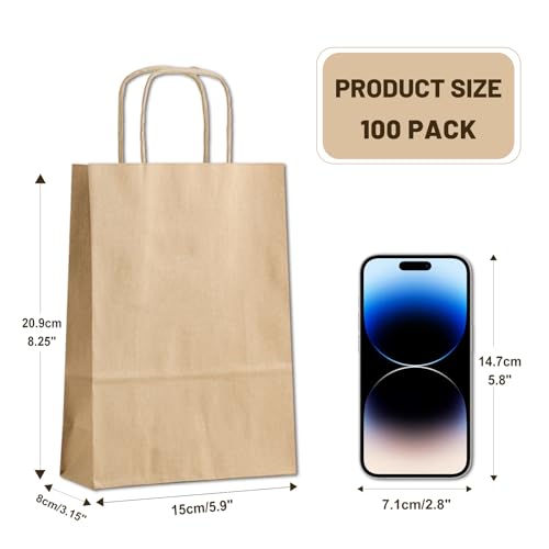 Lihomr Gift Bags 8.25"X5.9 Inchx3.15 Inch 100Pcs Brown Paper Bags With Handles,Kraft Paper Bags For Small Business Christmas Bulk Bags thumb #1