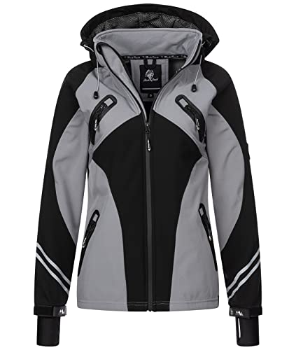 Rock Creek Damen Softshell Jacke Windbreaker Regenjacke Übergangsjacke Softshelljacke Damenjacke Regenmantel Outdoorjacke Kapuze D-466 Schwarz XXL