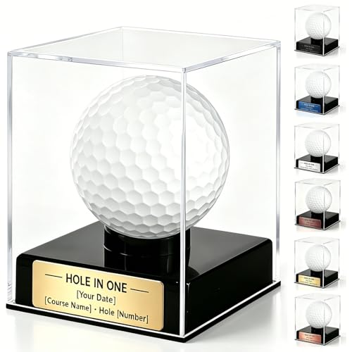 Personalized Hole in One Golf Ball Display Case - Custom Engraved Plaque Acrylic Golf Ball Display Case Golf Ball Memorabilia Holder for Keepsake