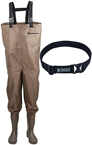 Hodgman Mackenzie Nylon and PVC Cleated Bootfoot Chest Fishing Waders with FlexFit Nylon Wading Belt, Brown Size 12