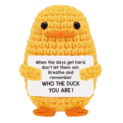 DEASFIOT Stocking Stuffers for Men Women Adults Teens-Christmas Stockings White Elephant Gifts Handmade Knitted Positive Duck Emotional Support Crochet Stuffed Animals with Positive Cards
