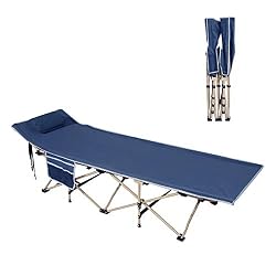 sogesfurniture Lettino Letto Brandina da Campeggio Pieghevole, Letto da Camping Pieghevole, con Poggiatesta Rimuovibile e Struttura in Acciaio, Peso supportato 150kg, Blu Marino BHEU-CT-Y10-NY