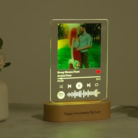 Personalized Song Plaque with Picture,Customized Spotify Plaque with Engraved Wooden Base and Night Light,Anniversary Couples Gifts for Women/Men, Personalized Valentine's Day Gifts for Her Him Cover