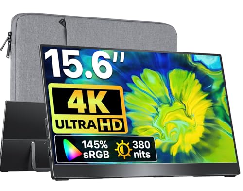 VisionOwl Portable Monitor 15.6 Inch 4K UHD 145% sRGB Second Screen, USB-C HDMI HDR FreeSync Travel Monitor for Laptop MacBook PC PS5 Xbox, VESA Mountable, with Speakers, Adjustable Kickstand