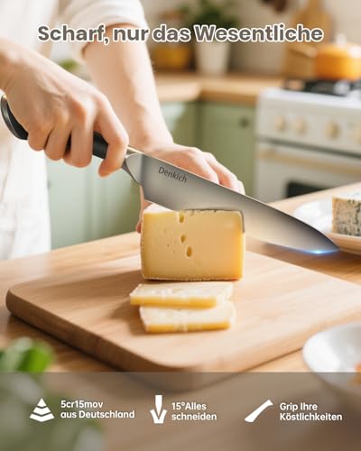 Foto von Denkich Messerblock, 6-TLG Küchenmesser Set Scharf, 5 Verschiedene Messerset mit Block, Deutscher Präzisionsklingen aus Rostfreiem Edelstahl, Profi Küchenmesserset für den Heimgebrauch