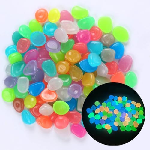 Image of 100PCS Glow in The Dark Luminous Stones - Multicolor Garden Pebbles for Outdoor Decor, Aquarium, Pathway, Lawn & Fish Tank | Reusable Glowing Rocks (Mix Colors)