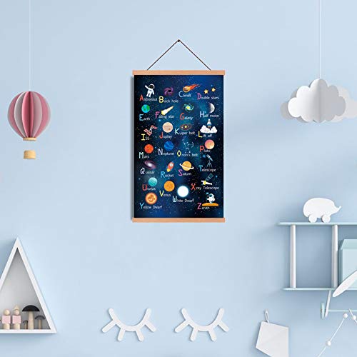 Kairne Outer Space Room Decor With Wood Magnetic Poster Hanger Framed Abc Alphabet Space Posters(28X45Cm) Space Galaxy Themed Pictures For Boys Room Kids Space Room Nursery Classroom Decor #TOP1