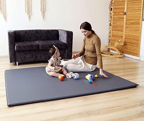 TODALE Waterproof Baby Play Mat Super Thick Baby Mat for Floor, Self-Inflating, Foldable Foam Playmat for TODALE Playpen- Toddlers, Infants, Babies, Nursery Care- Outdoor House Use (Dark Grey)