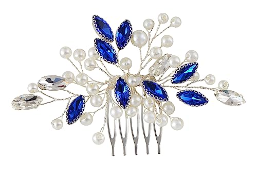 Alilang Crystal Bride Wedding Hair Comb Silver Pearl Bridal Hair Clip Blue Rhinestone Hair Piece Hair Accessories