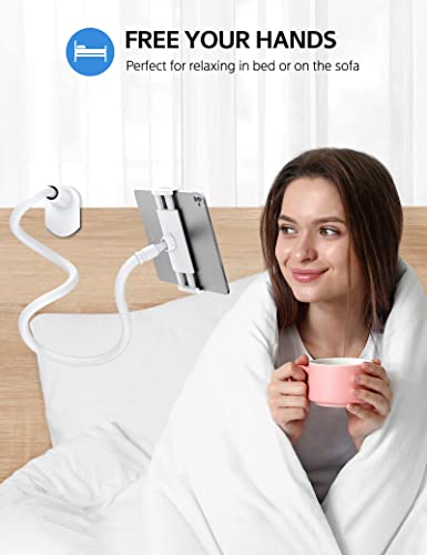 Image of Rupoku Gooseneck Tablet Holder Phone Stand, Flexible Tablet Stand, 360 Adjustable Lazy Arm Holder Clamp Mount Bracket Bed for iPad Air Pro mini, Samsung Galaxy Tabs, iPhone, Switch, 4.0~10.5 inch Devices