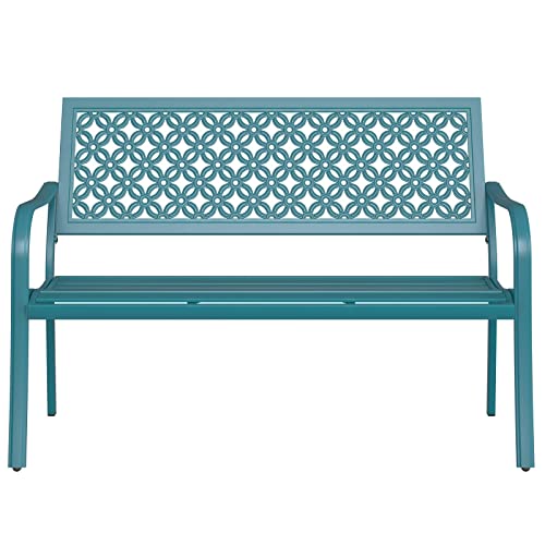 Grand patio Garden Bench, Outdoor Bench with Anti-Rust Steel Metal Frame, Stamped Pattern, Choice of Colours, Suitable for Indoor, Outdoor, Patio, Park (Blue)