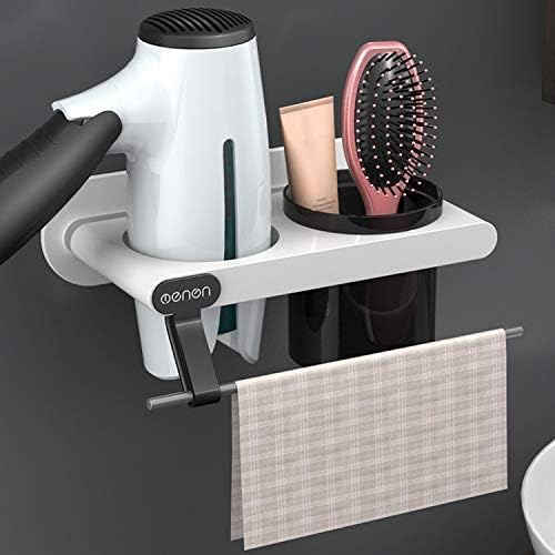 ELVASEN Wall Mount Hair Dryer Holder, Bathroom Organizer Collection Storage Rack No Drilling Multifunctional Shelf for Toothbrush, Cosmetic, Curling Iron