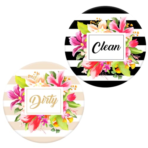 Dishwasher Magnet,Clean Dirty Sign Indicator- Double Sided Magnet with Magnetic Plate, Kitchen Dish Washer Refrigerator Reversible Indicator Stripe Wreath
