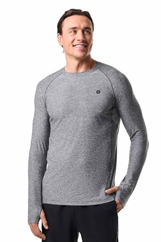 Coolibar Camiseta de manga larga para hombre con protección solar UPF 50+, Gris Carbón jaspeado, Large