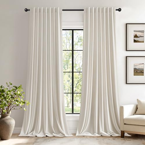 EMEMA Ivory Velvet Curtains 2 Panels W52xL84 Inch Back Tab Rod Pocket