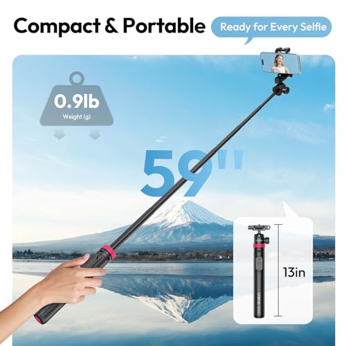 Image of ULANZI New MT-44 B Extendable Phone Tripod, Four-Leg Tripod, 59 inch Selfie Stick Vlog Stand with 2 in 1 Phone Clip, Black