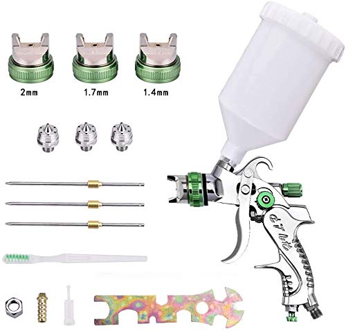 Pistola Rociadora HVLP, TOPQSC Pistola Rociadora Desmontable de mano con 3 Boquillas, Vlvula de Flujo de Pintura Ajustable para Cerca, Techo, Pintura de Pared