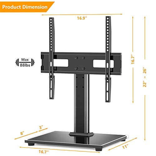 5Rcom Universal Table Top TV Stand Base with Mount for 27 32 37 40 42 47 49 50 55 inch LCD LED Plasma Flat Screens, Height Adjustable TV Base Replacement,Tempered Glass Base,Max VESA 400 x 400mm - Thumbnail 5