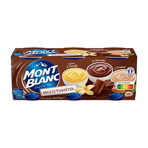 MONT BLANC - Crème Dessert Multivariétés Chocolat/Vanille/Praliné 6X125G - Lot De 3 - livraison offerte