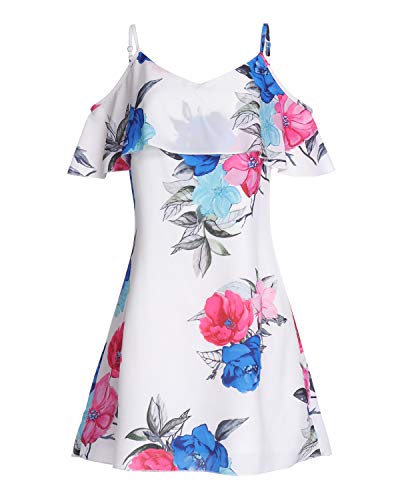Yoins Summer Dresses For Women Cold Shoulder Casual Mini Dresses Floral Print Sexy Spaghetti Strap Dress Newversion-01 L #TOP2