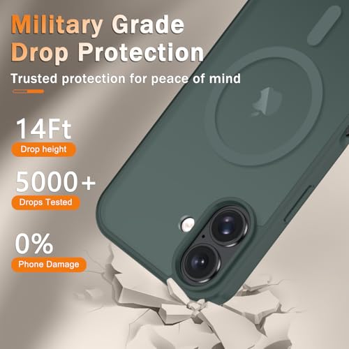 Image of YENAPOON for iPhone 16 Case, Matte Magnetic Phone Cover [with 1 Screen Protector] [Support for MagSafe] [Shockproof Military Grade Protection] Translucent Frosted Back, Gray