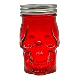 Generic 14 oz Colorful Skull Glass Mason Jar – Mix & Match 7 Vibrant Colors, Large & Durable! (Red)