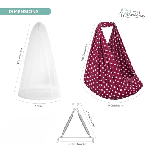 Image of Baby Cradle Swing for Newborns | Cotton Fabric Filled with Recron Fibre | Hanger Spring, Mosquito Net & Mattress with Insert Pocket | Jhoola, Thottil, Joli, Jokali, Onjal (Red)