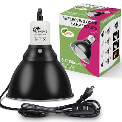 BOEESPAT Reptile Lamp Bulb Fixture 5.5 Inch Deep Dome with Switch - Ideal for 60W/75W/100W/150W Heat Lamp Bulbs, Compatible with All E26 UVA/UVB/Basking Heat Bulbs, Supports Up to 150 Watts