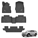 3W Ford Explorer Floor Mats - All Weather TPE Liners, Custom Fit for 6 Passenger 3-Row Explorer (2020-2025) & Hybrid