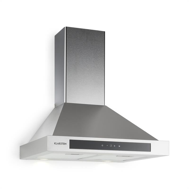 Klarstein Zelda - Hotte aspirante, Extracteur de fumée, Montage mural, Éclairage LED, 210W, Aspiration 650 m³/h, Panneau tactile, Acier inox, Efficacité énergétique B, Minuterie, 60 cm, Argent