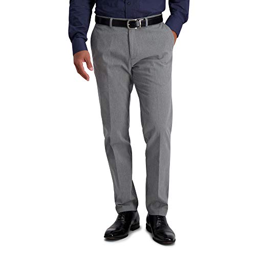 Haggar mens Iron Free Premium Khaki Slim-straight Fit Flat Front Flex Waist Casual Pants, Heather Grey, 36W x 32L US