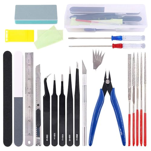 Fhioevt 24 Piezas Kit de Herramientas Modelismo para Gundam Model Kit con Caja de plástico, Maquetas Construcción de Pasatiempos Herramientas Básicas de Modelador para Reparación y Fijación
