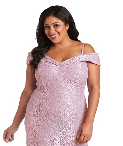 Image of R&M Richards Women's Off The Shoulder Formal Gown - Glitter Lace Mermaid Evening Dress for Wedding Guest & Cocktail Attire