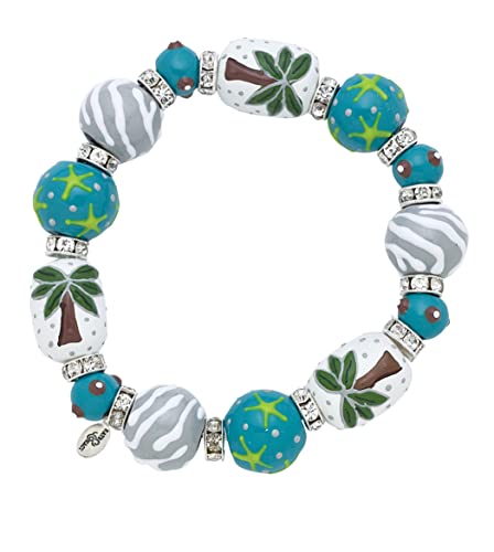 Kate & Macy Palm Tree Vista Design Painted Glass & Acrylic Beads Rhinestones Bracelet Made By Clementine Design