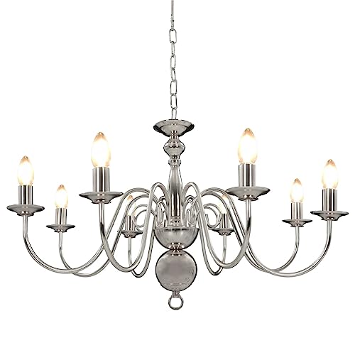 vidaXL Lustre 8 Ampoules Plafonnier Lampe Suspendue Luminaire Eclairage Salon Salle de Séjour Salle à Manger Chambre à Coucher Maison Intérieur Argenté