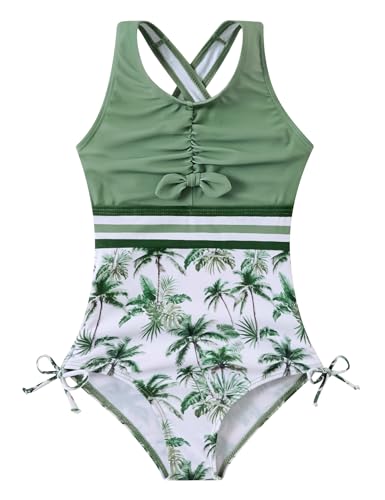 Image of BFUSTYLE Girls One Piece Swimsuit Cute Striped Bathing Suit Hawaii Swimwear 6-17 Years
