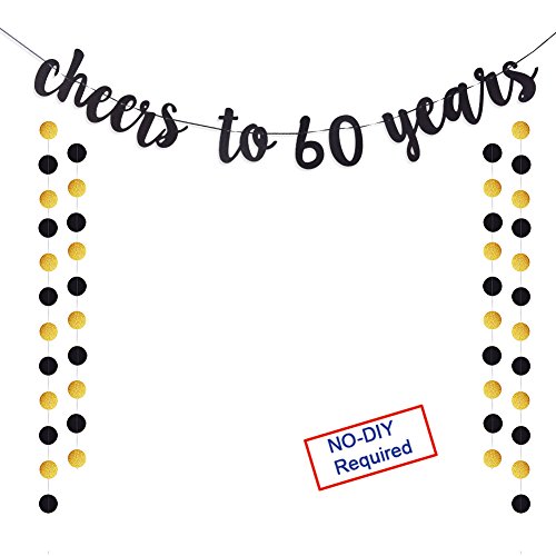Cheers to 60 Years Gold Glitter Banner For Adult 60th Birthday Party Wedding Anniversary Party Decorations